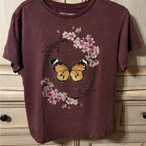 Lucky Brand Women's Burgundy Butterfly Tee